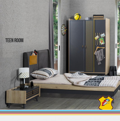 Salle d'enfants design Table de chevet de chambre à coucher Lit Armoire 3 pièces