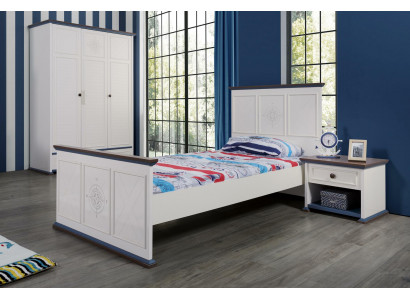 Chambre de jeunes Lit Table de chevet Mobilier Armoire Complet en 3 pièces.