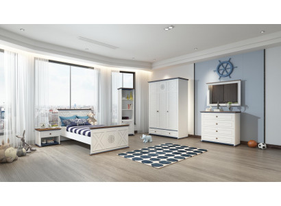 Chambre de jeunesse complète Lit simple Armoire Commode avec miroir Design 6 pièces