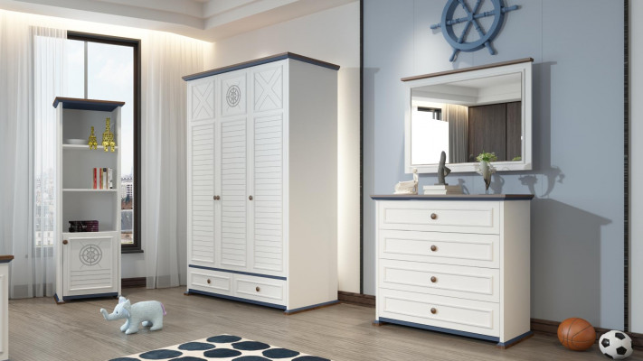 Chambre de jeunesse complète Lit simple Armoire Commode avec miroir Design 6 pièces