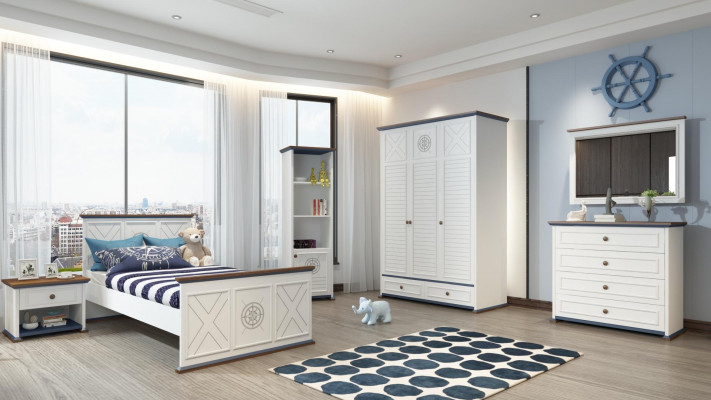 Chambre d'enfant Ensemble Lit Table de chevet Armoire Commode Chambre à coucher 6 pièces.