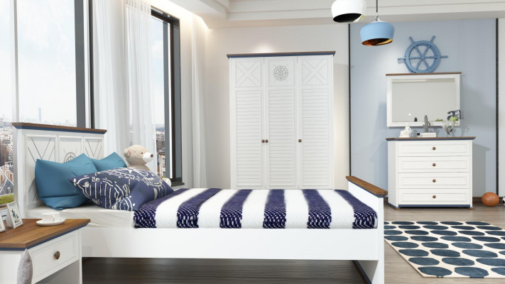 Chambre d'enfant Ensemble Lit Table de chevet Armoire Commode Chambre à coucher 6 pièces.