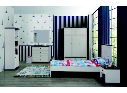 Chambre d'enfants Ensemble complet Lit Table de chevet Armoire Commode Miroir 6 pièces.