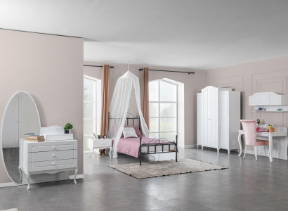 Lit Table de chevet Commode 6 pcs. Chambre à coucher Moderne Chambre de luxe