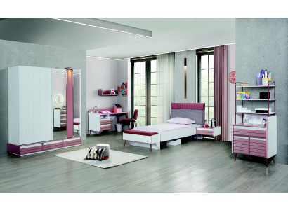 Chambre d'enfants Ensemble 7 pièces Lit de luxe Table de chevet Commode Armoire Étagère murale