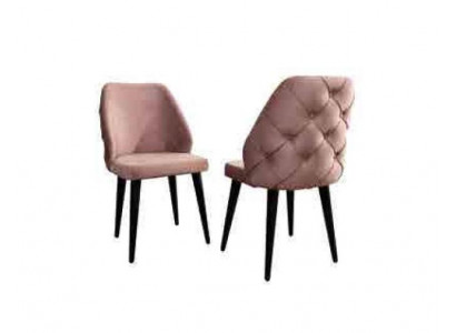Chaise rembourrée en bois beige dos Chesterfield jambes noires salle à manger