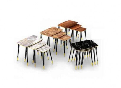 3 tables basses de luxe sur des pieds noirs en acier inoxydable pour votre salon