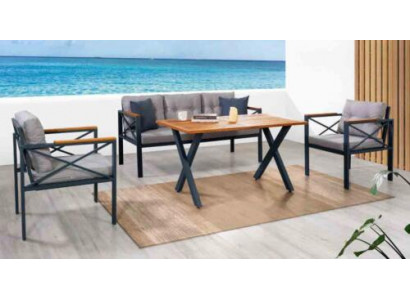 Ensemble de meubles de jardin gris modernes comprenant une chaise, un tabouret et une table pour terrasse (4 pièces).
