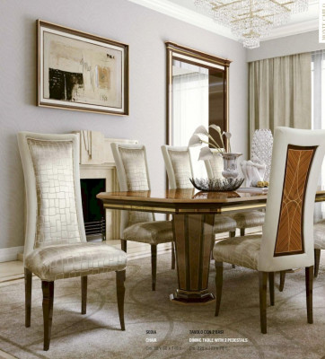 Ensemble de salle à manger Table à manger Chaises Coin-repas de luxe Bois Tissu Salle à manger Ensemble de 7 pièces