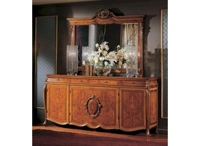 Groupe Buffet Miroir Commode Armoires Bois Marron Grand Salon