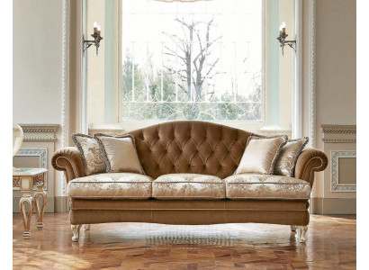 Canapé 3 places Canapés Chesterfield 3 places Tissu Marron Luxe Baroque