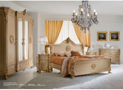 Lit Lit double Lits Chambre Cadre de lit Bois beige Luxe