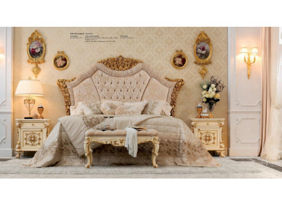 Chambre Suite Lit Table de chevet Tabouret Luxe Lit double Beige