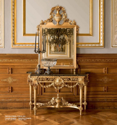 Groupe de consoles de table de toilette miroir doré de style baroque de chambre