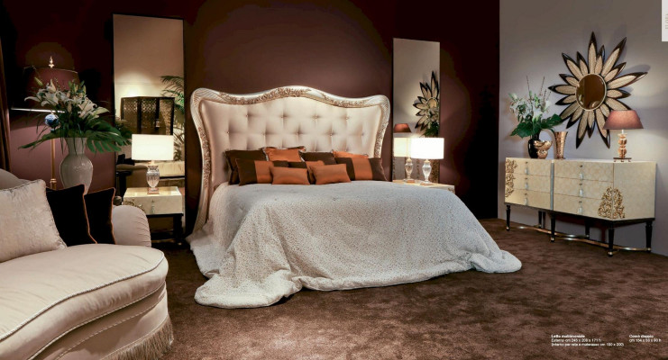 Lit Lit double Chesterfield Tissu Lits de luxe Bois Chambre à coucher