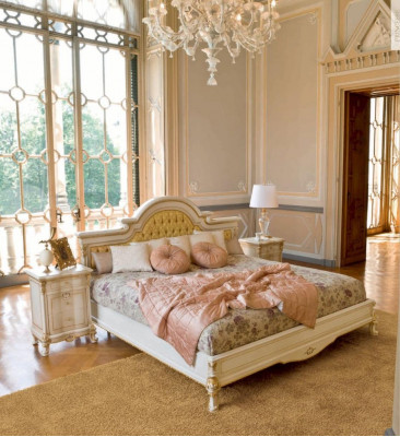 Lit Lit double Chesterfield Tissu de luxe Chambre à coucher Beige Lits