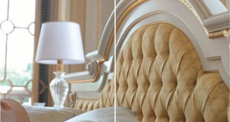 Lit Lit double Chesterfield Tissu de luxe Chambre à coucher Beige Lits