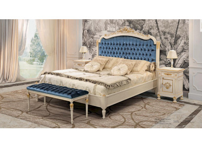 Lit Chesterfield Lit double Chambre de luxe en tissu bleu lits