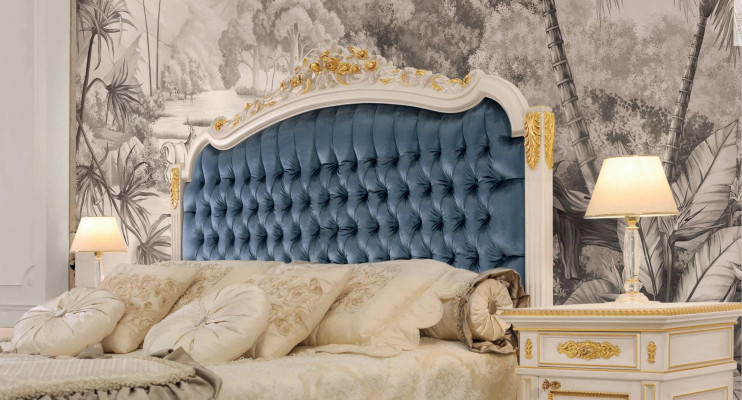 Lit Chesterfield Lit double Chambre de luxe en tissu bleu lits