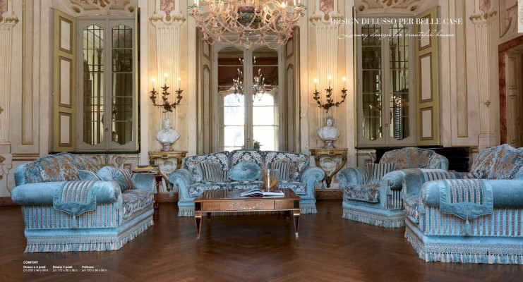 Canapé 3 places Canapés 3 places Tissu Luxe Bois Mobilier de salon Bleu