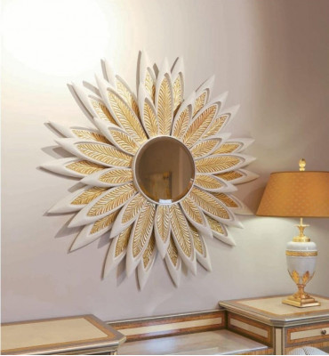 Miroir mural en forme de fleur Miroir de luxe en bois doré Baroque Chambre beige