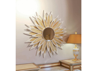 Miroir mural en forme de fleur Miroir de luxe en bois doré Baroque Chambre beige