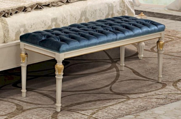 Tabouret Chesterfield Siège Siège Rembourrage Tabouret Tissu Bois Bleu