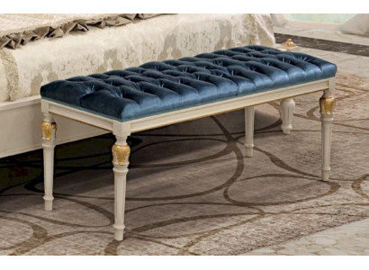 Tabouret Chesterfield Siège Siège Rembourrage Tabouret Tissu Bois Bleu