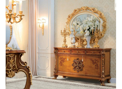 Commode Miroir Buffet en bois doré Mobilier de salon Armoire
