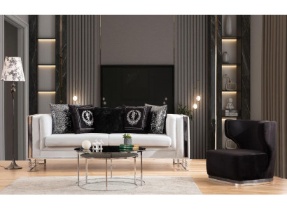 Ensemble de canapés blancs noirs Salle de séjour Canapés Trois places Fauteuil rembourré