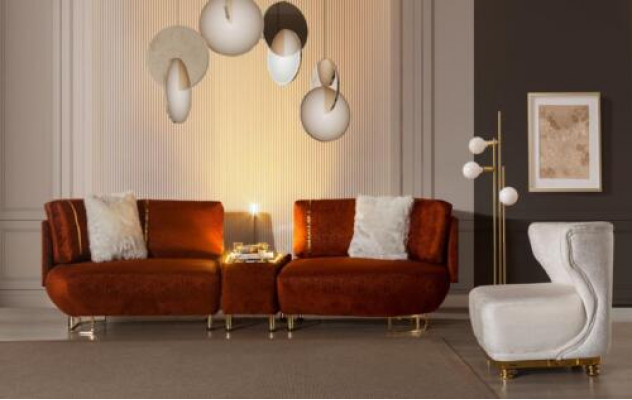 Canapé orange avec une table Designer 3 places Salon Meubles de luxe