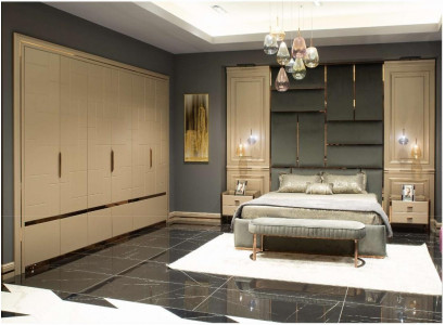 Meubles de chambre à coucher complets Lit double Beige Moderne Ensemble de 5 pièces en bois