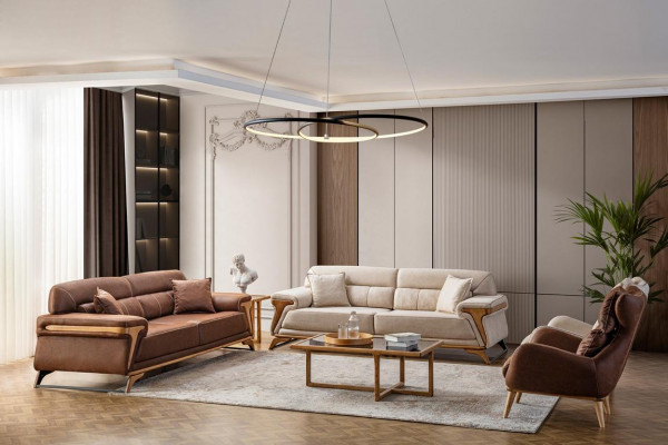 Ensemble de salon élégant composé de 2 canapés 3 places et 2 fauteuils, 4 pièces.