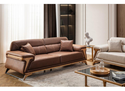 Canapé 3 places élégant de couleur marron exclusif, meuble de luxe dans le salon