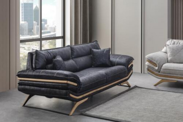 Canapé 3 places élégant exclusif de couleur noire de luxe dans le salon