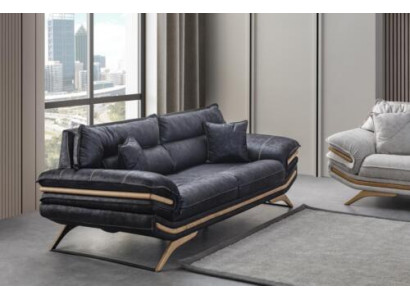 Canapé 3 places élégant exclusif de couleur noire de luxe dans le salon