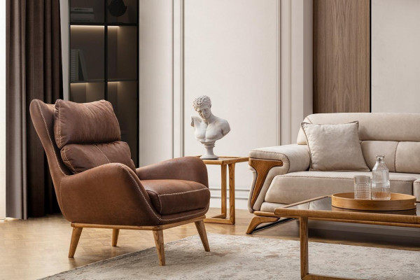 Fauteuil exclusif Marron Couleur Meuble élégant Imitation cuir Mobilier rembourré