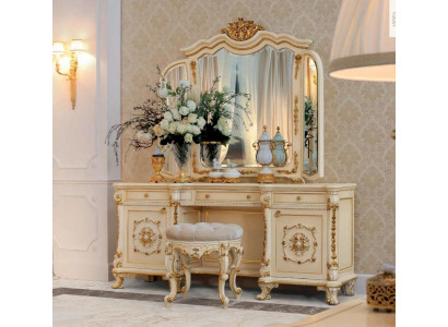 Miroir de table de toilette baroque Tables consoles en bois beige Ensemble de chambre
