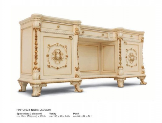 Miroir de table de toilette baroque Tables consoles en bois beige Ensemble de chambre