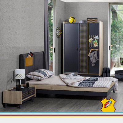 Lit en bois Lits Cadre de lit Chambre de jeunes Enfants Lit noir simple