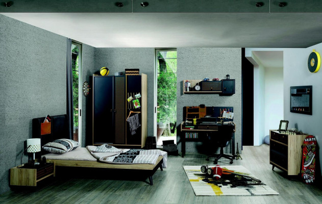 Lit en bois Lits Cadre de lit Chambre de jeunes Enfants Lit noir simple
