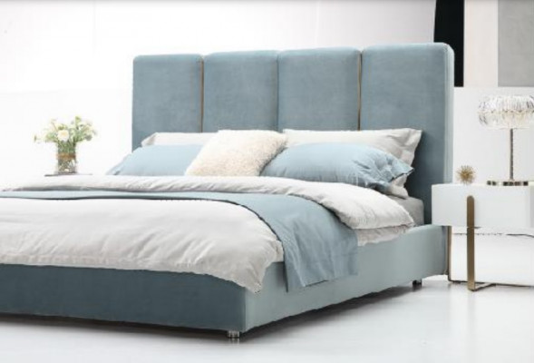 Lit de designer bleu 180x200 Chambres Lits Tissu Hôtel Luxe Siège Rembourrage