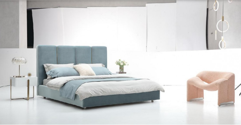 Lit de designer bleu 180x200 Chambres Lits Tissu Hôtel Luxe Siège Rembourrage