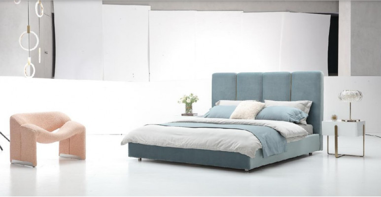Lit de designer bleu 180x200 Chambres Lits Tissu Hôtel Luxe Siège Rembourrage