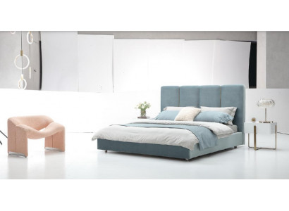 Lit de designer bleu 180x200 Chambres Lits Tissu Hôtel Luxe Siège Rembourrage