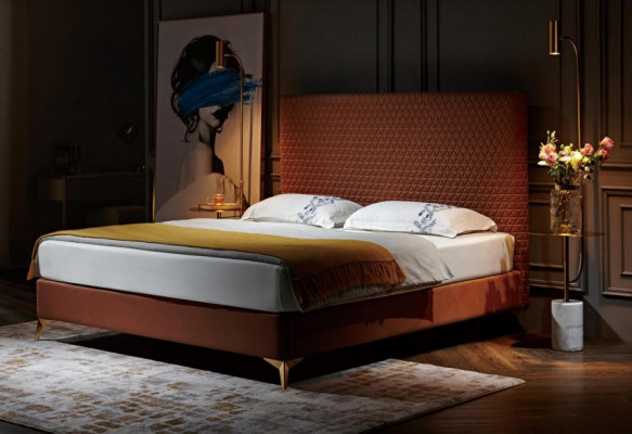 Lit de luxe Lit rembourré en cuir, lit de chambre à coucher, lits 180x200cm, lit double, hôtel, mariage