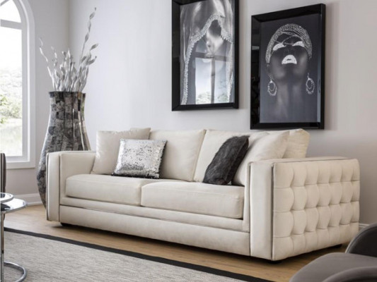 Canapé classique Chesterfield trois places de luxe Beige 3 places Sofa