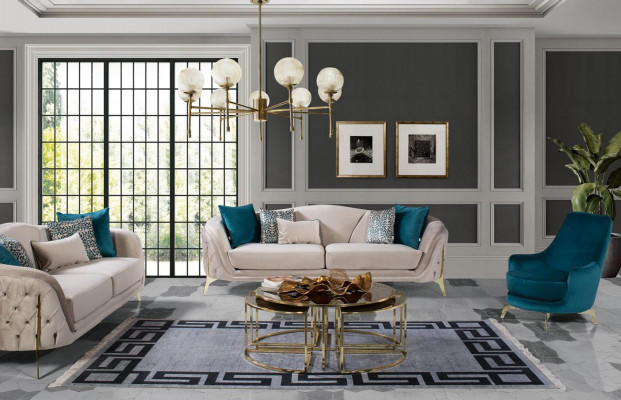 Canapé 3 places Design Salon Rembourrage en tissu Bois Moderne de Luxe Gris