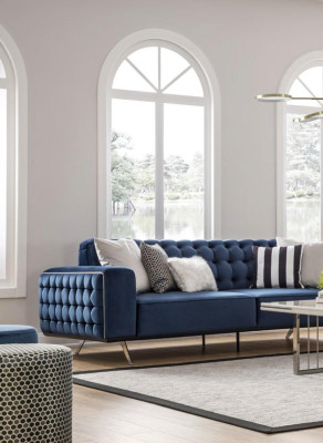 Canapé Chesterfield trois places classique de luxe bleu