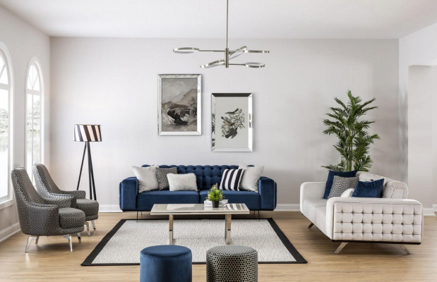 Canapé de salon de luxe 2 places Canapé blanc Chesterfield neuf